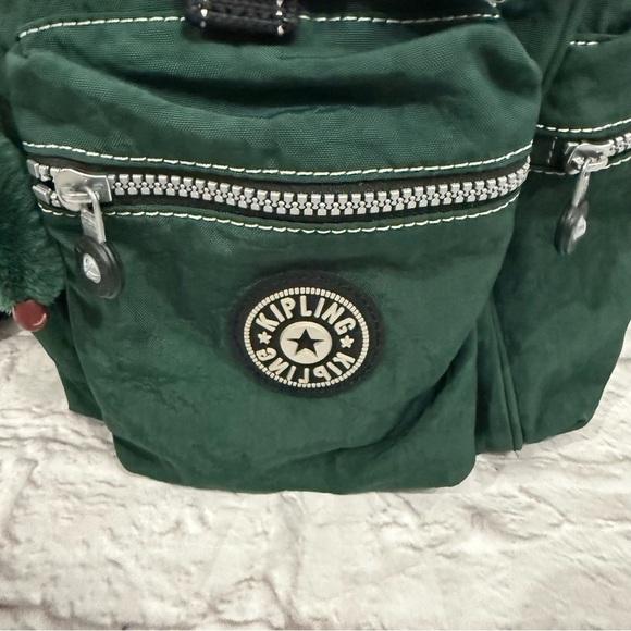 VINTAGE KIPLING MINI NYLON BACKPACK rare forest green with monkey attached - Picture 3 of 8